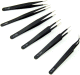 Non-Magnetic Tweezers Anti-static Black (6 pcs.) - RF Cafe