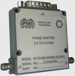 PMI Model Number PS-360-2D4G2D5G-10-CD-SFF is a 2.4GHz to 2.5GHz, 10-Bit digitally controlled phase shifter